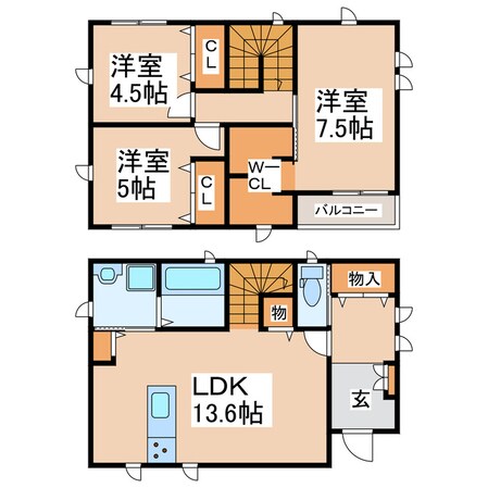 長嶺四ツ角 徒歩8分 1-2階の物件間取画像